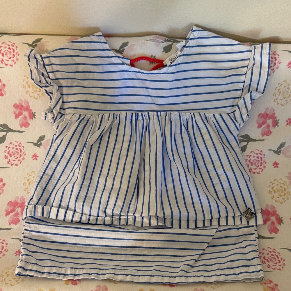 Deux par Deux White and Blue Striped Kids Blouse